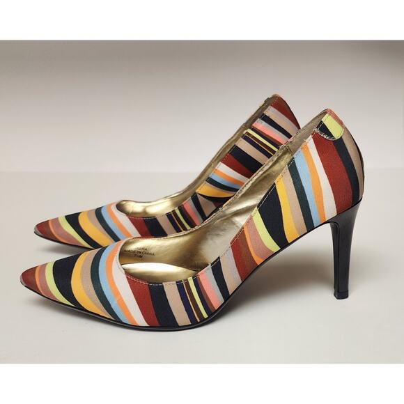 J Renee Vtg Striped Pointed Toe Fabric Upper Pumps Stiletto Heels Shoes 7.5M - Picture 5 of 10